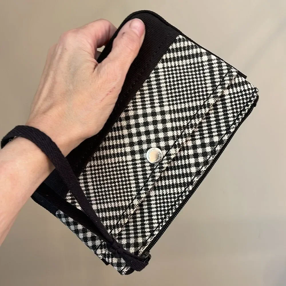 Lands’ End Canvas Zipper Pouch - Wristlet Black & White Plaid